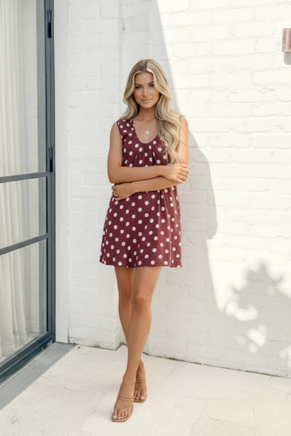 Danika Dress Burgundy Spot | Women's Polka Dot Cotton Mini Dress