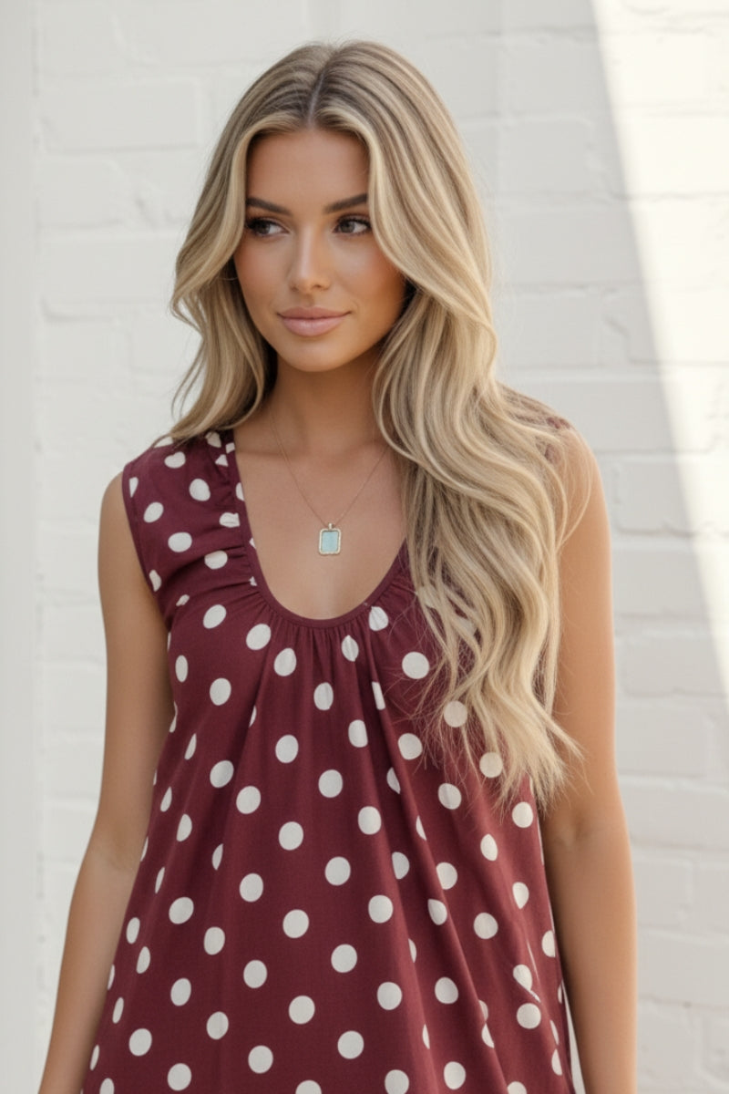 Danika Dress Burgundy Spot | Women's Polka Dot Cotton Mini Dress