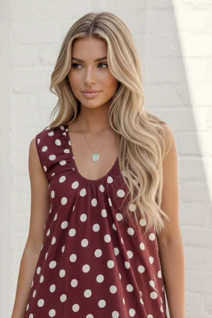 Danika Dress Burgundy Spot | Women's Polka Dot Cotton Mini Dress