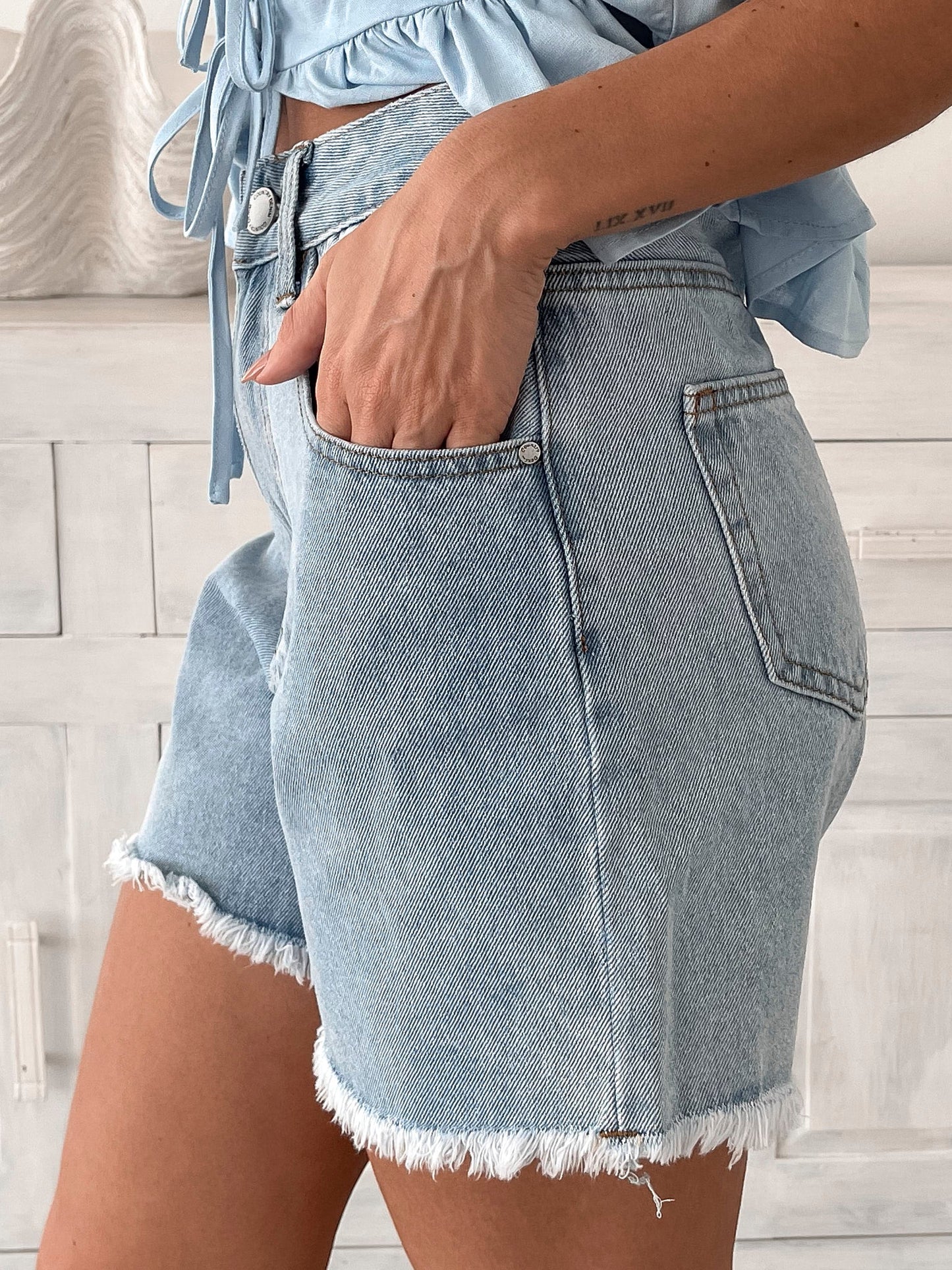 Daylin Light Blue Shorts | Women's High Waisted Shorts