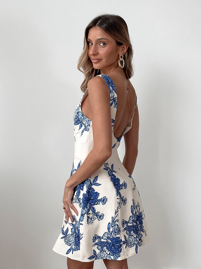 Deondra Blue Floral Mini Dress | Women's Floral Mini Dress