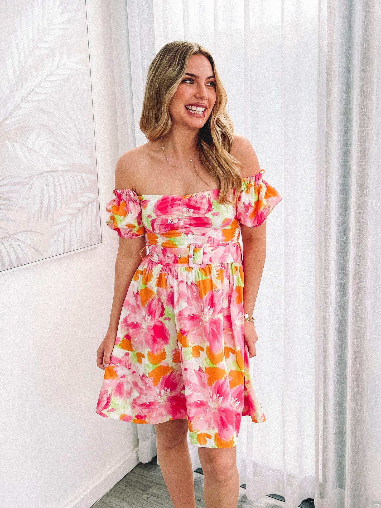 Devira Pink Blossom Dress | Women's Printed Mini Dress