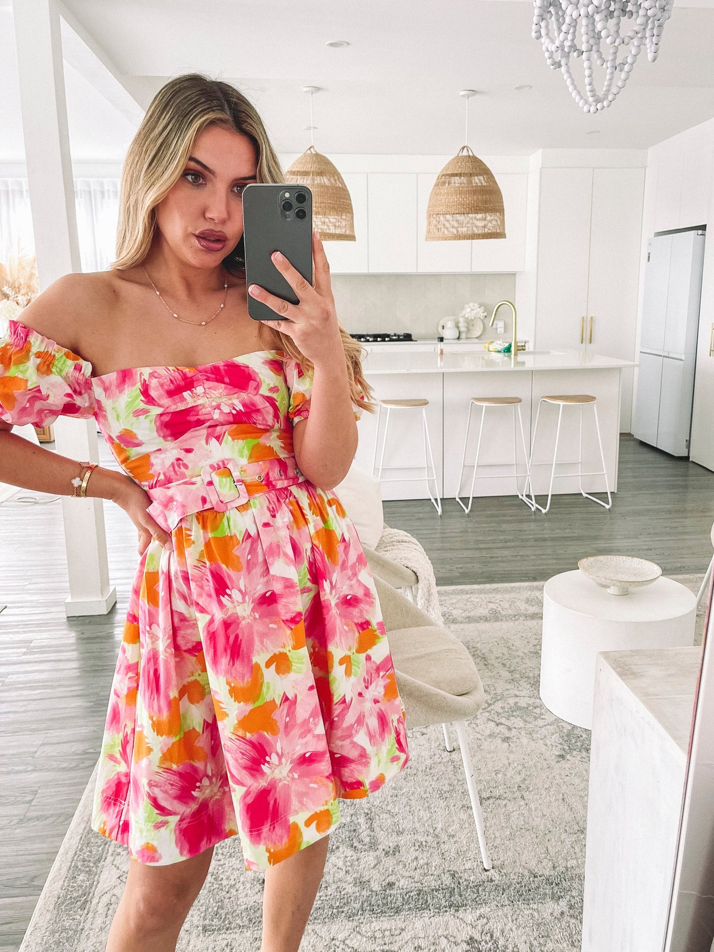 Devira Pink Blossom Dress | Women's Printed Mini Dress