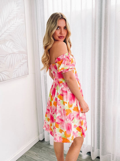 Devira Pink Blossom Dress | Women's Printed Mini Dress