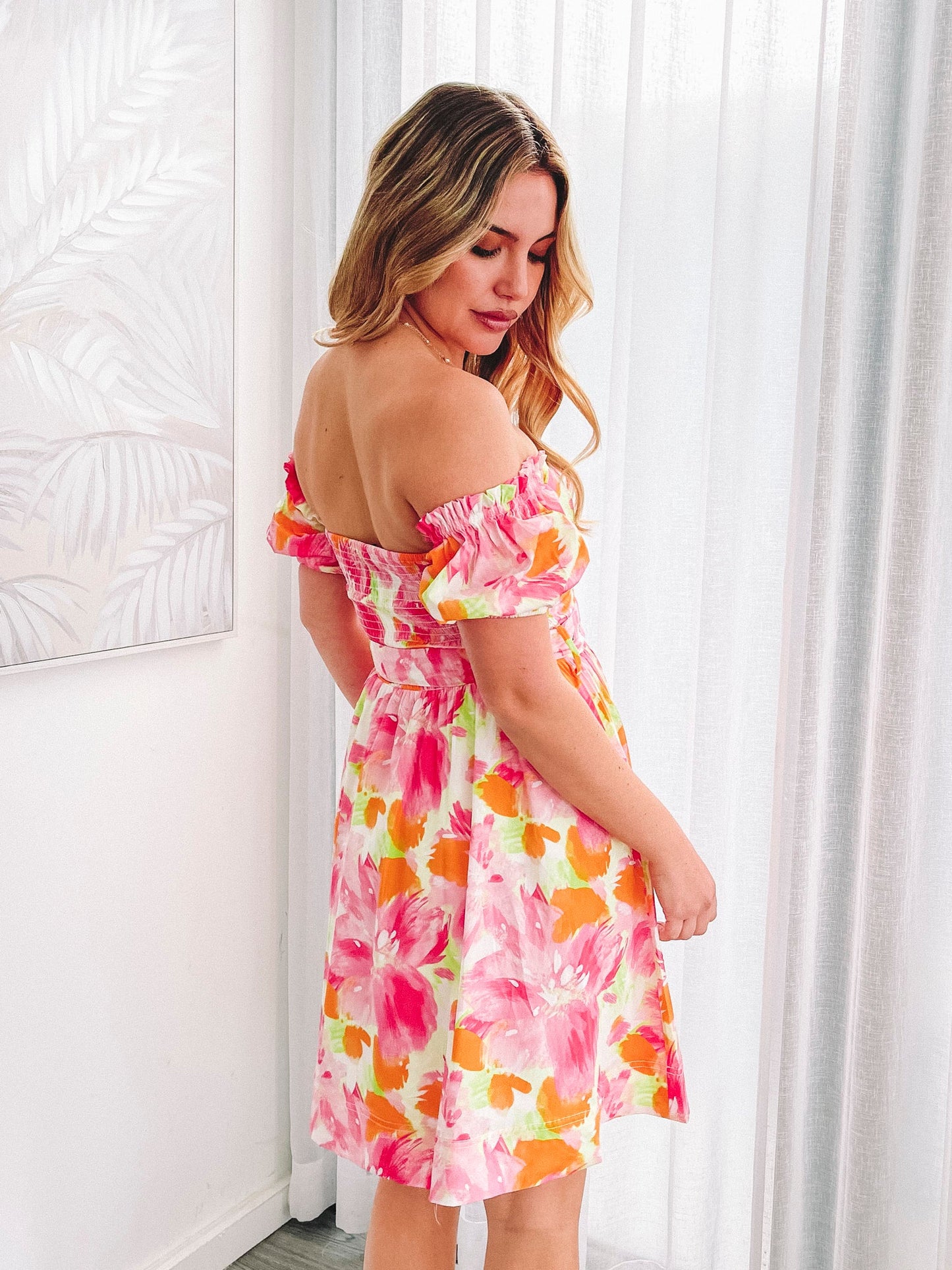 Devira Pink Blossom Dress | Women's Printed Mini Dress