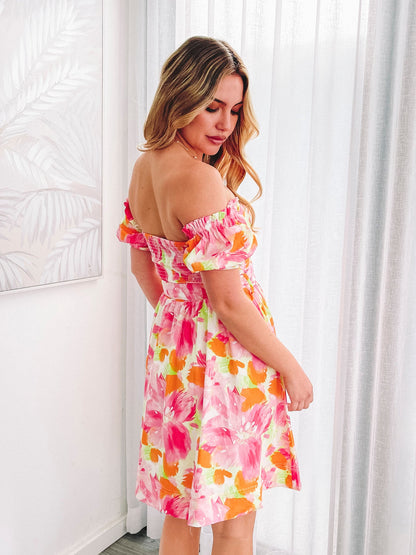 Devira Pink Blossom Dress | Women's Printed Mini Dress
