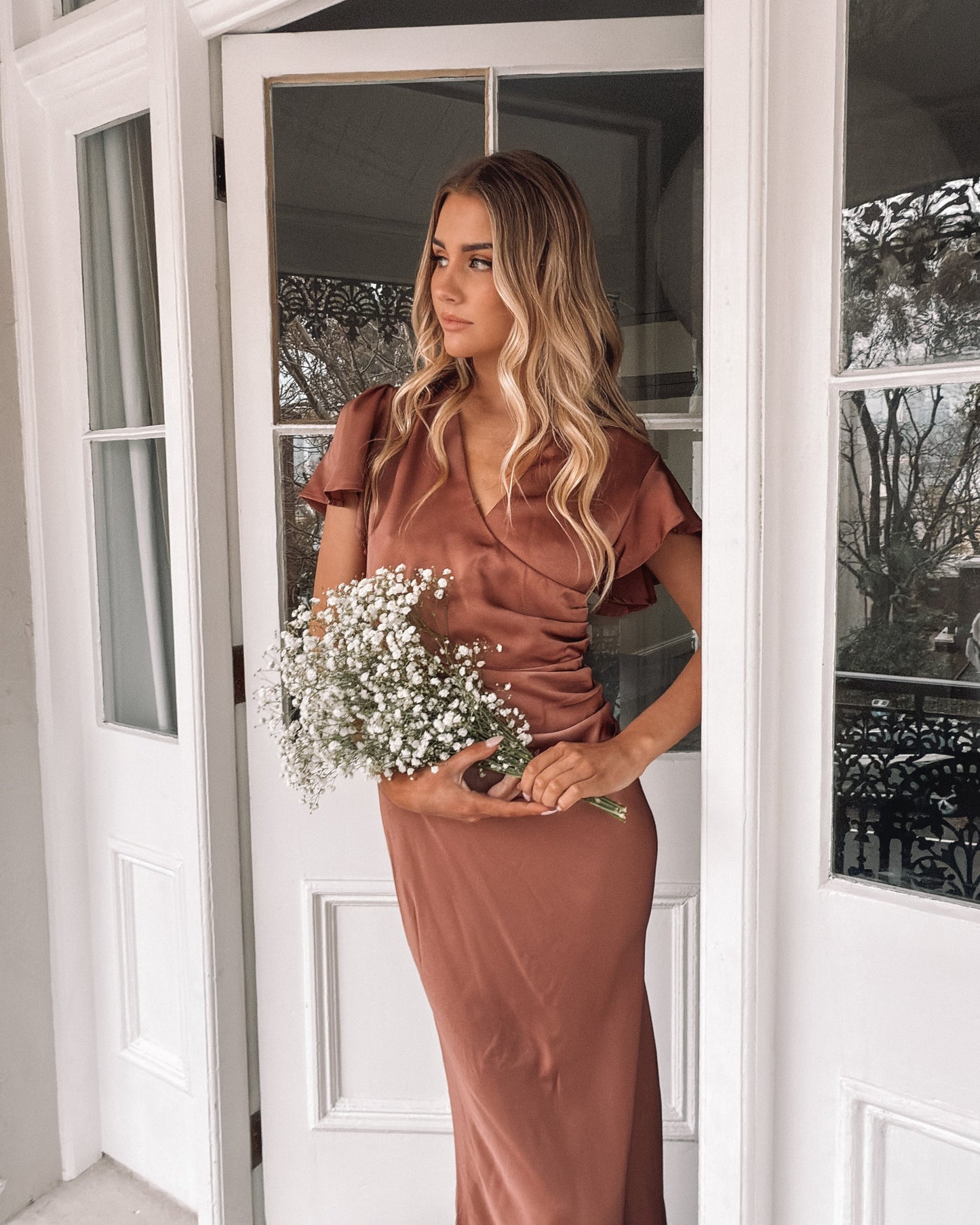 Doren Dress - Rust | Women's Formal Satin Maxi Dress