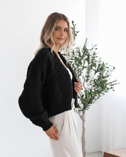 Dorine Cardigan - Black | Women's Chunky Knit Open Front Cardigan