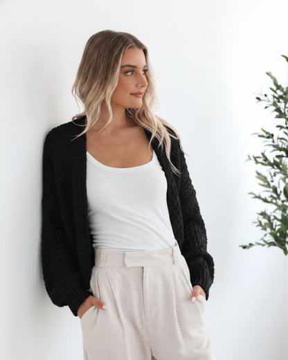 Dorine Cardigan - Black | Women's Chunky Knit Open Front Cardigan