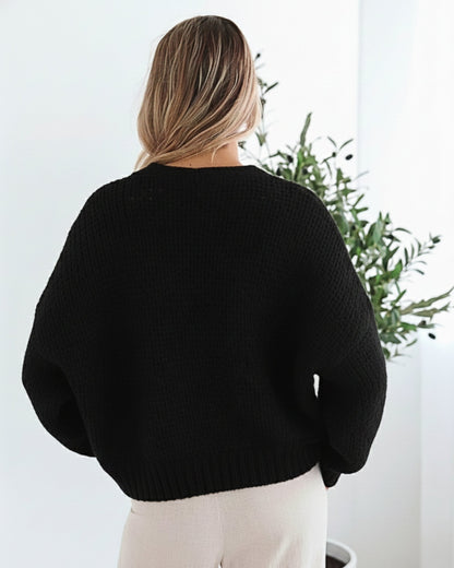 Dorine Cardigan - Black | Women's Chunky Knit Open Front Cardigan
