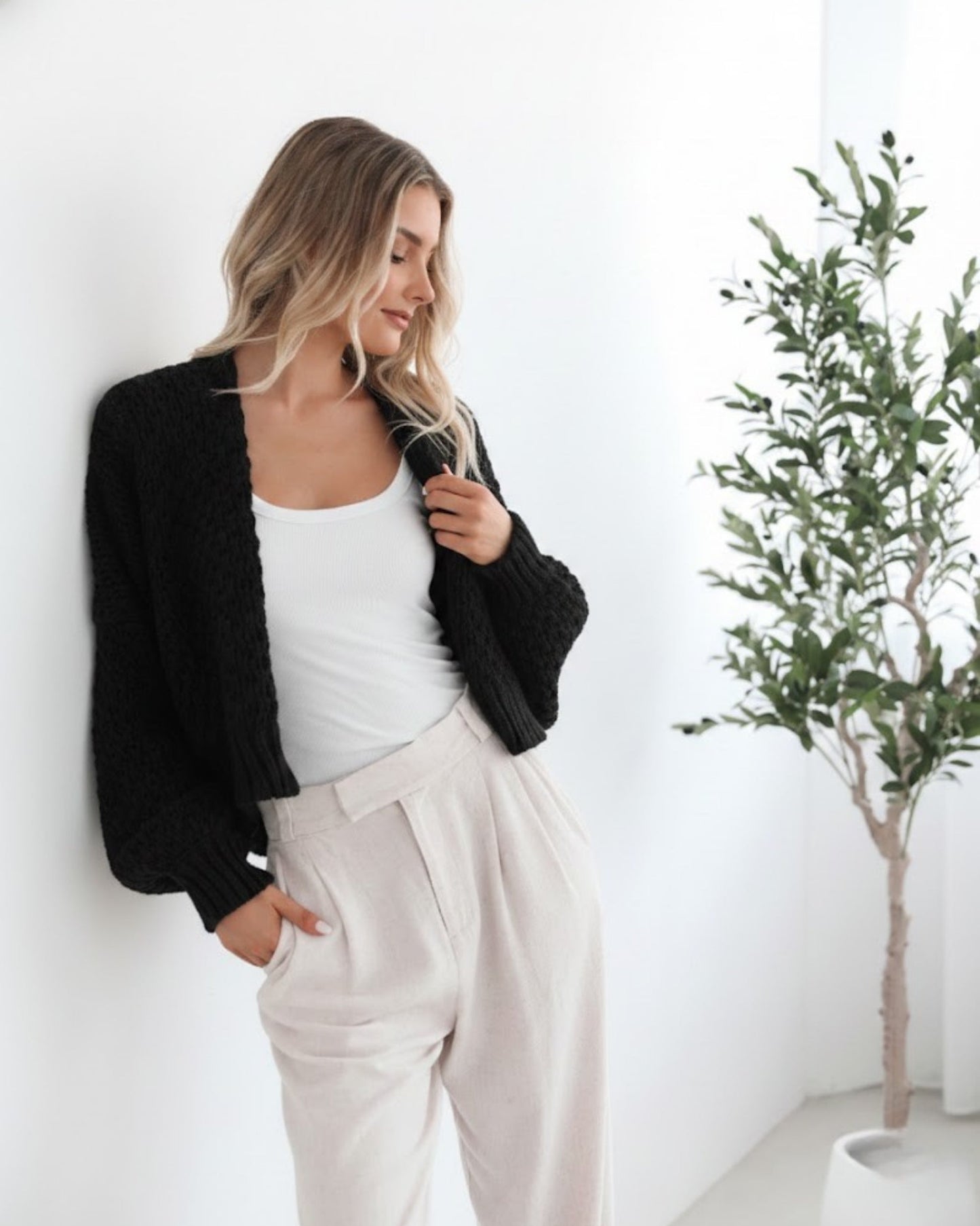 Dorine Cardigan - Black | Women's Chunky Knit Open Front Cardigan