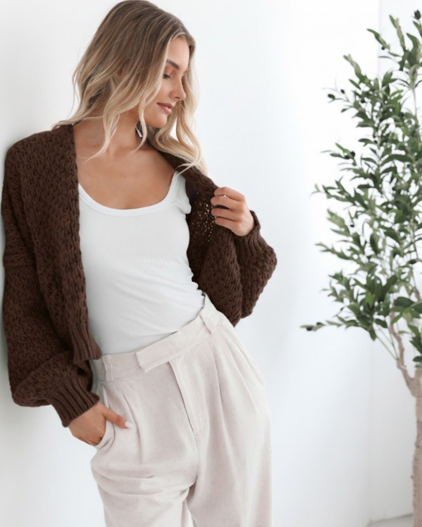 Dorine Cardigan Coffee | Women's Chunky Knit Open Front Cardigan
