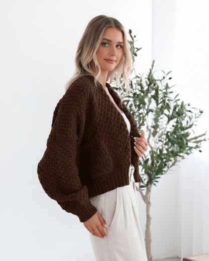 Dorine Cardigan Coffee | Women's Chunky Knit Open Front Cardigan