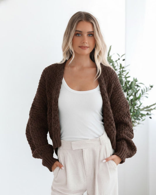 Dorine Cardigan Coffee | Women's Chunky Knit Open Front Cardigan