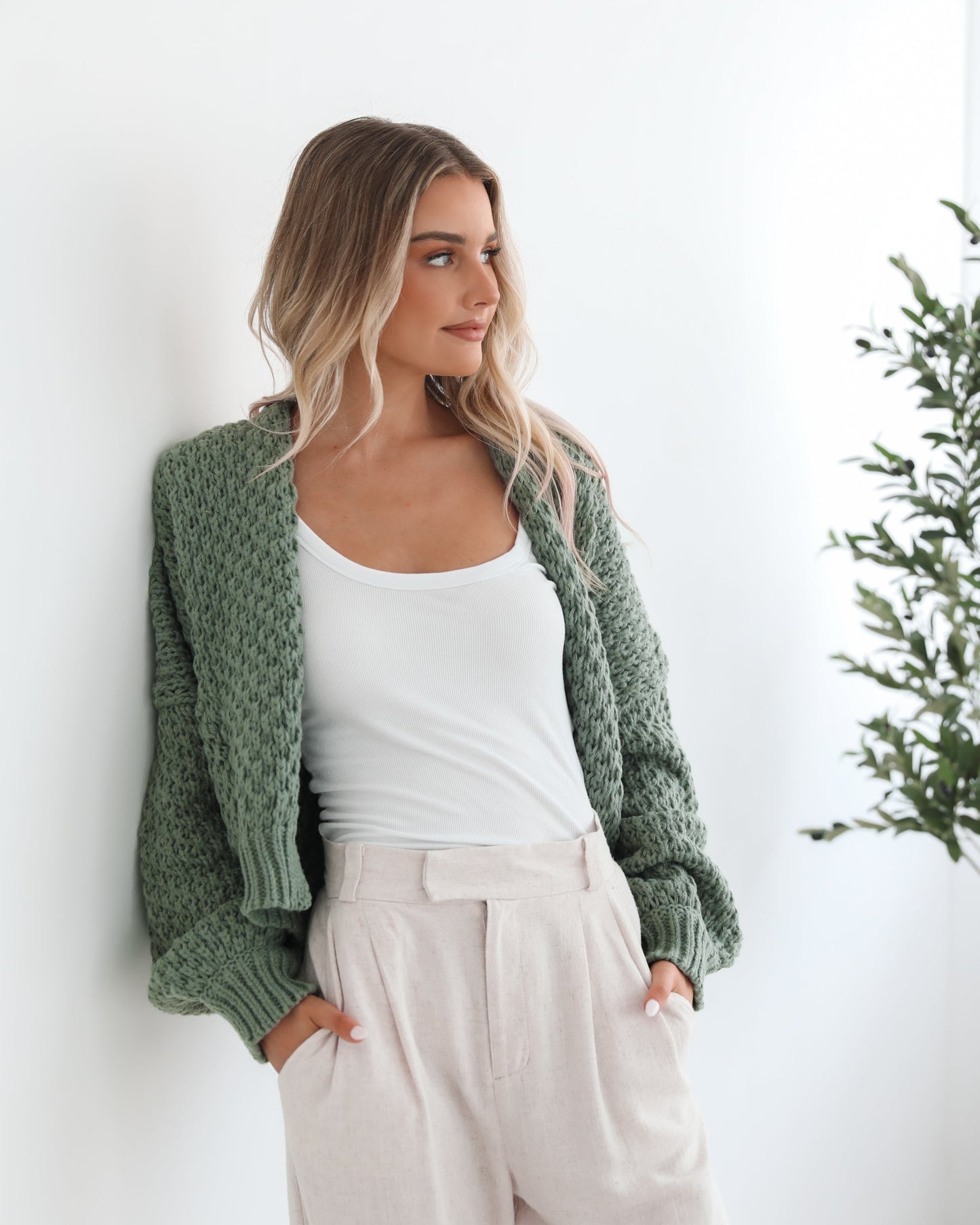 Dorine Cardigan - Forest Green | Women's Wool Blend Open Front Cardigan