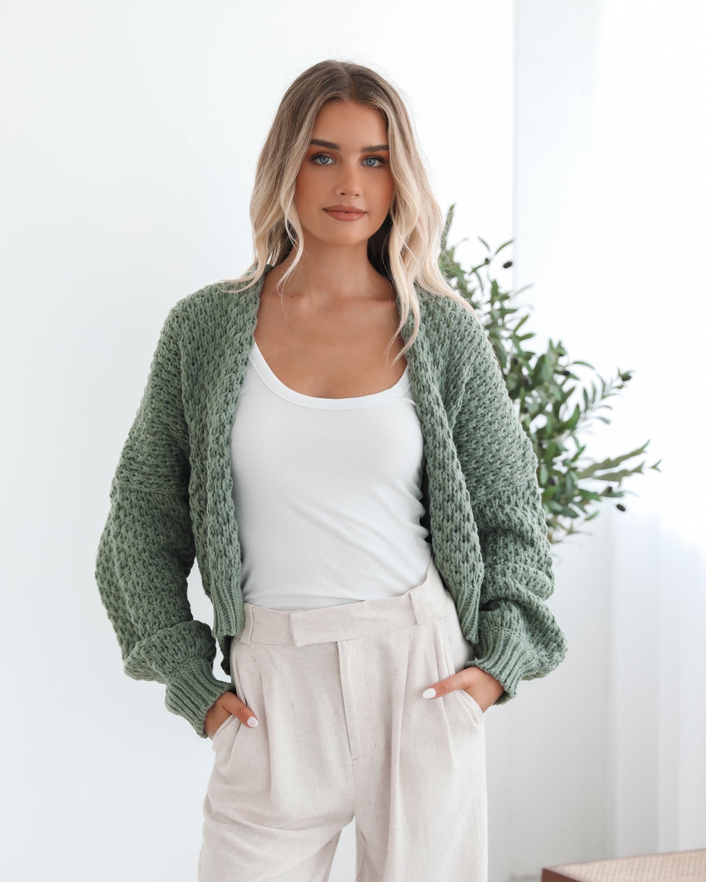 Dorine Cardigan - Forest Green | Women's Wool Blend Open Front Cardigan
