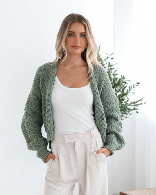 Dorine Cardigan - Forest Green | Women's Wool Blend Open Front Cardigan