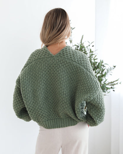 Dorine Cardigan - Forest Green | Women's Wool Blend Open Front Cardigan