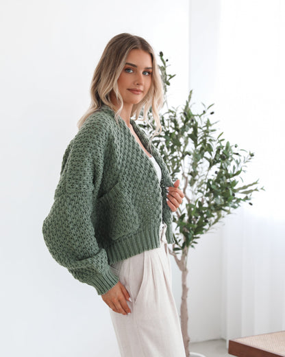 Dorine Cardigan - Forest Green | Women's Wool Blend Open Front Cardigan