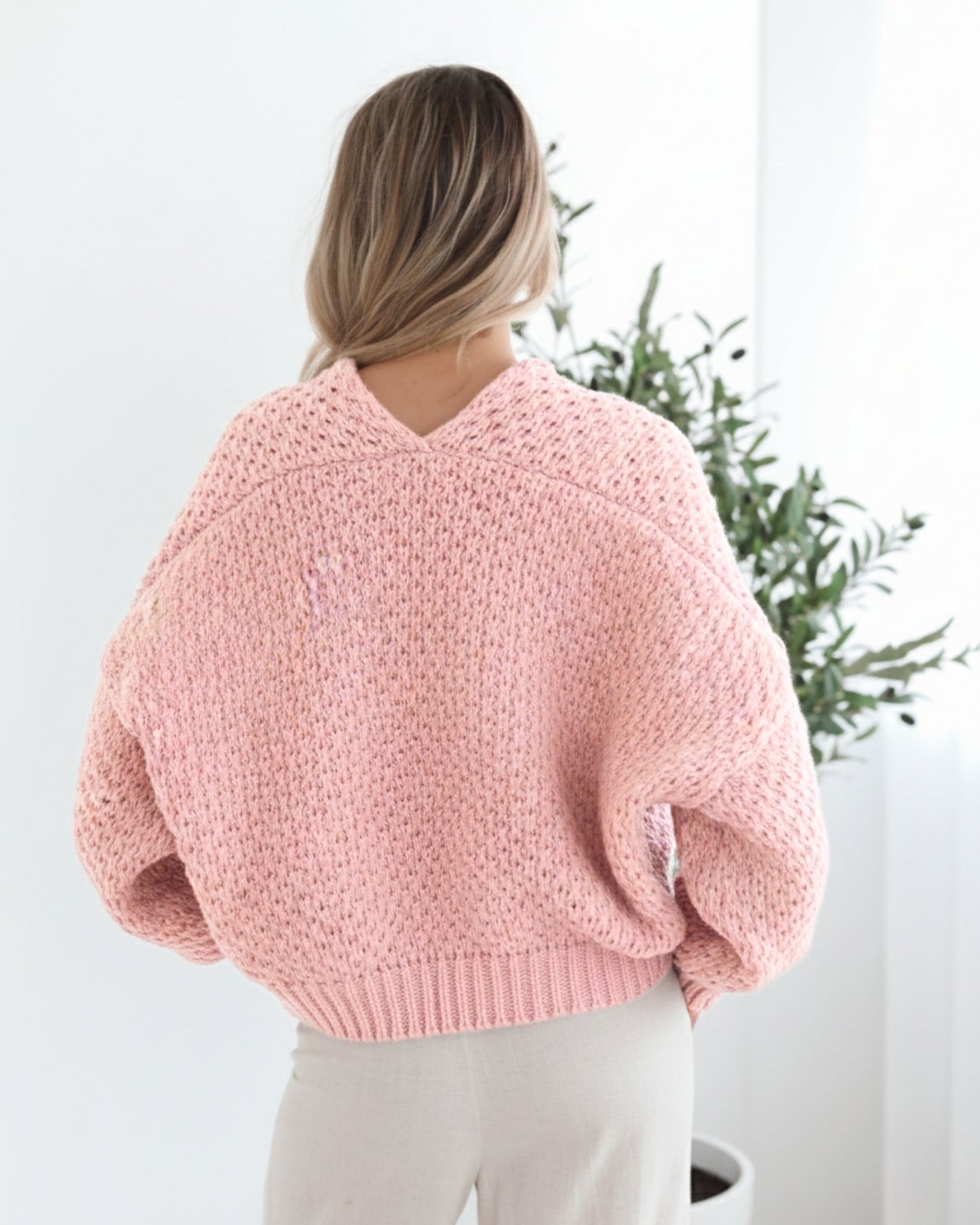 Dorine Cardigan - Soft Pink | Women's Chunky Knit Open Front Cardigan