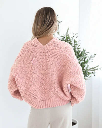 Dorine Cardigan - Soft Pink | Women's Chunky Knit Open Front Cardigan