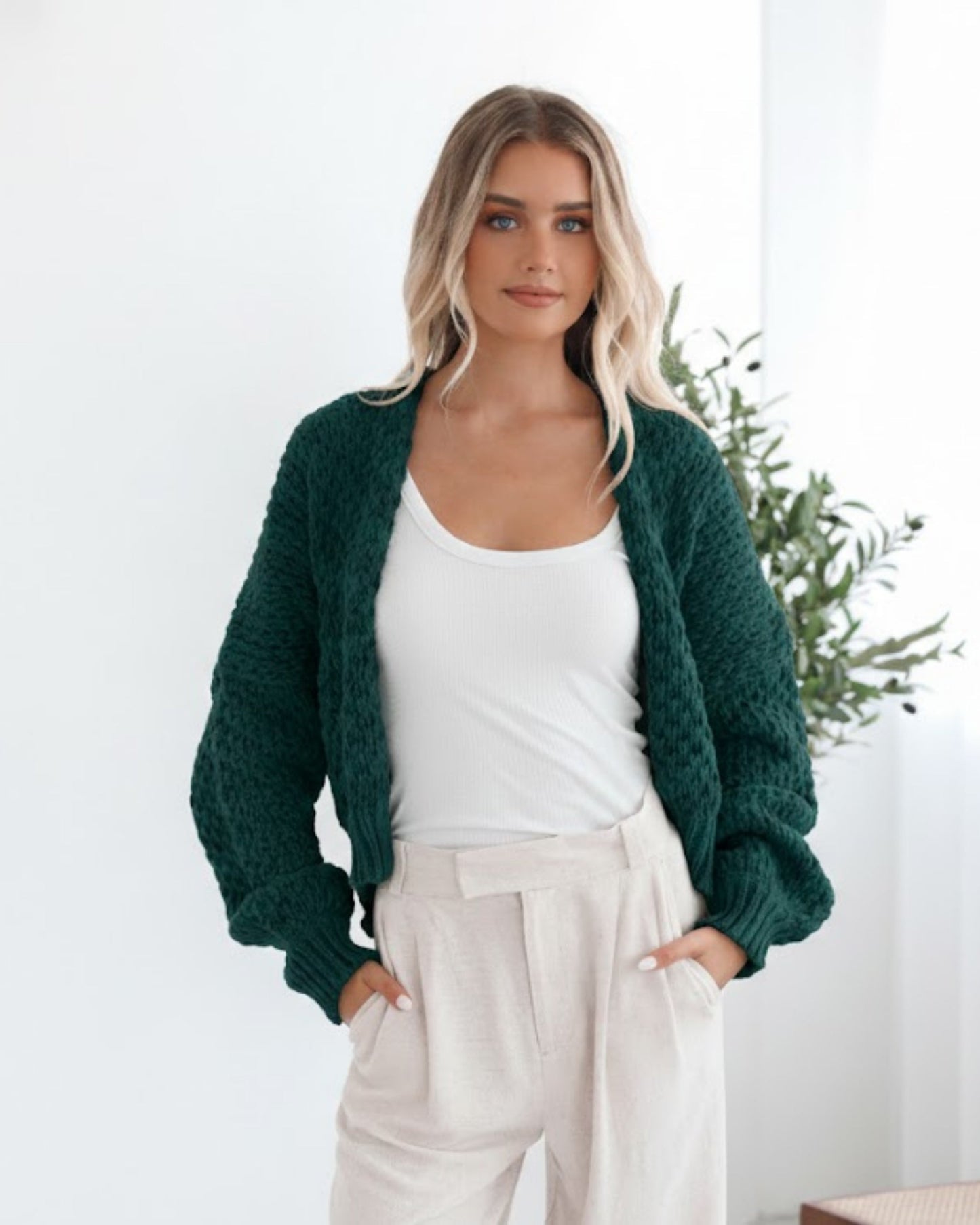 Dorine Cardigan - Teal | Women's Chunky Knit Open Front Cardigan