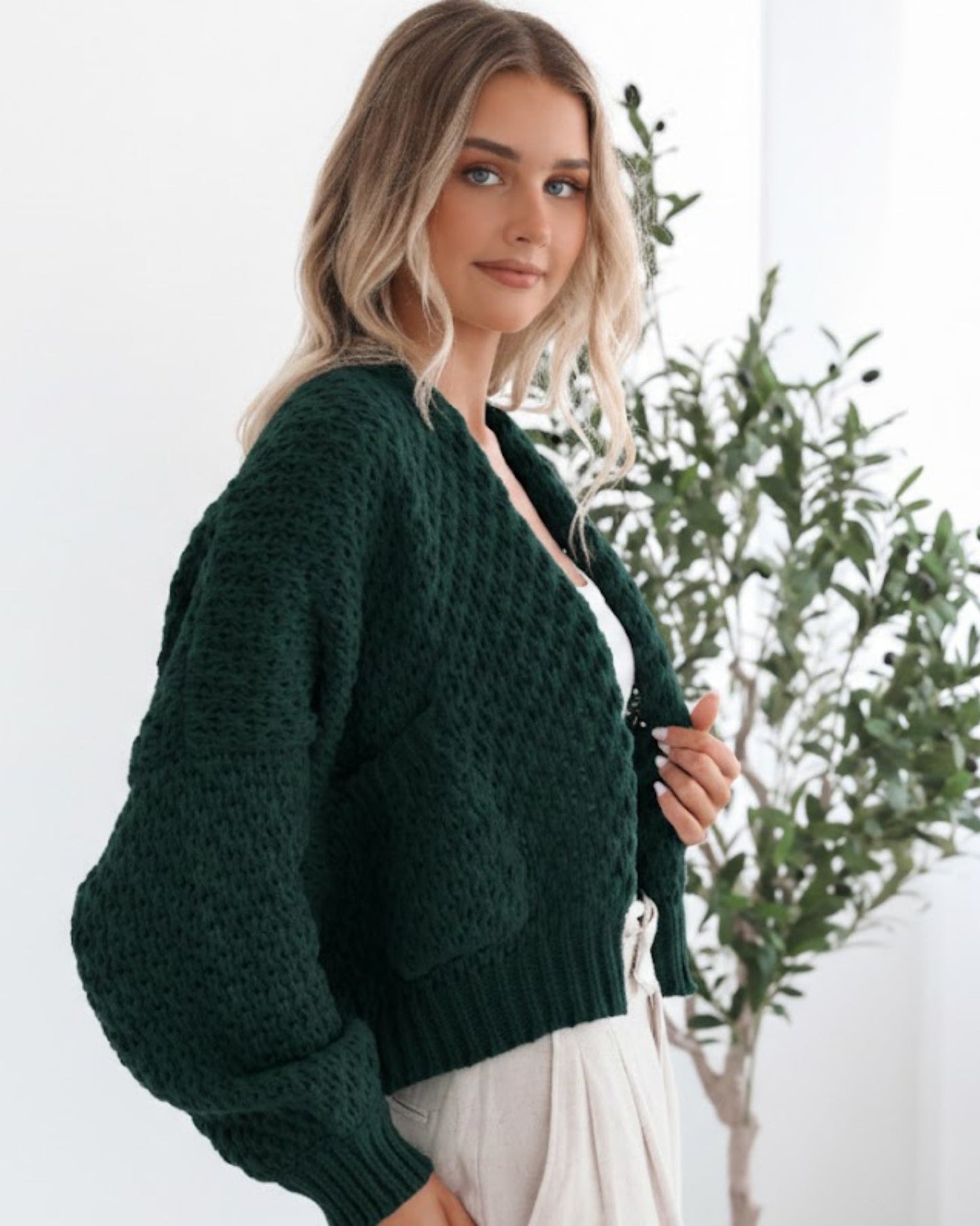 Dorine Cardigan - Teal | Women's Chunky Knit Open Front Cardigan