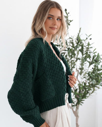Dorine Cardigan - Teal | Women's Chunky Knit Open Front Cardigan