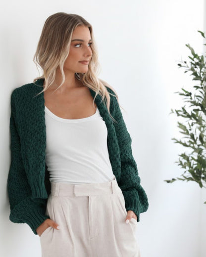 Dorine Cardigan - Teal | Women's Chunky Knit Open Front Cardigan