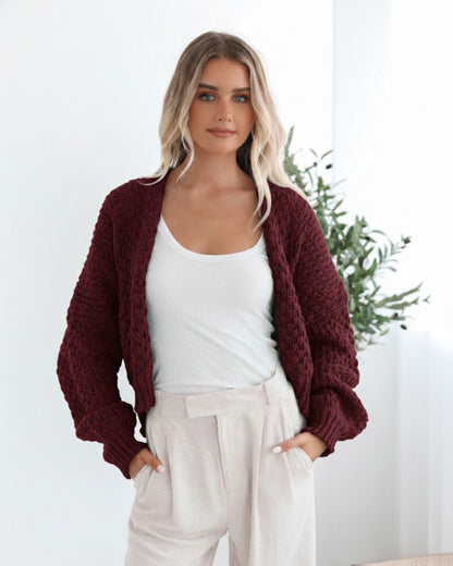 Dorine Cardigan - Wine | Women's Relaxed Knit Cardigan