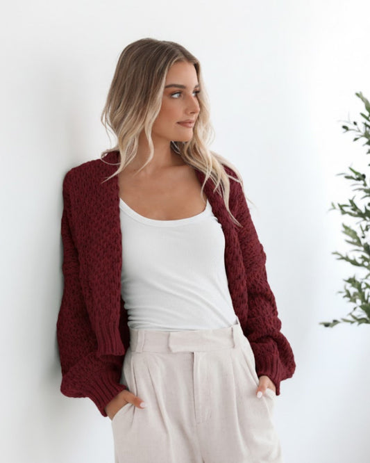 Dorine Cardigan - Wine | Women's Relaxed Knit Cardigan
