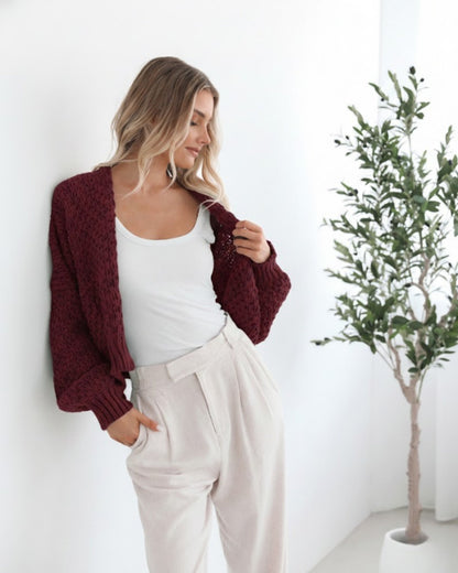 Dorine Cardigan - Wine | Women's Relaxed Knit Cardigan