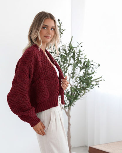 Dorine Cardigan - Wine | Women's Relaxed Knit Cardigan