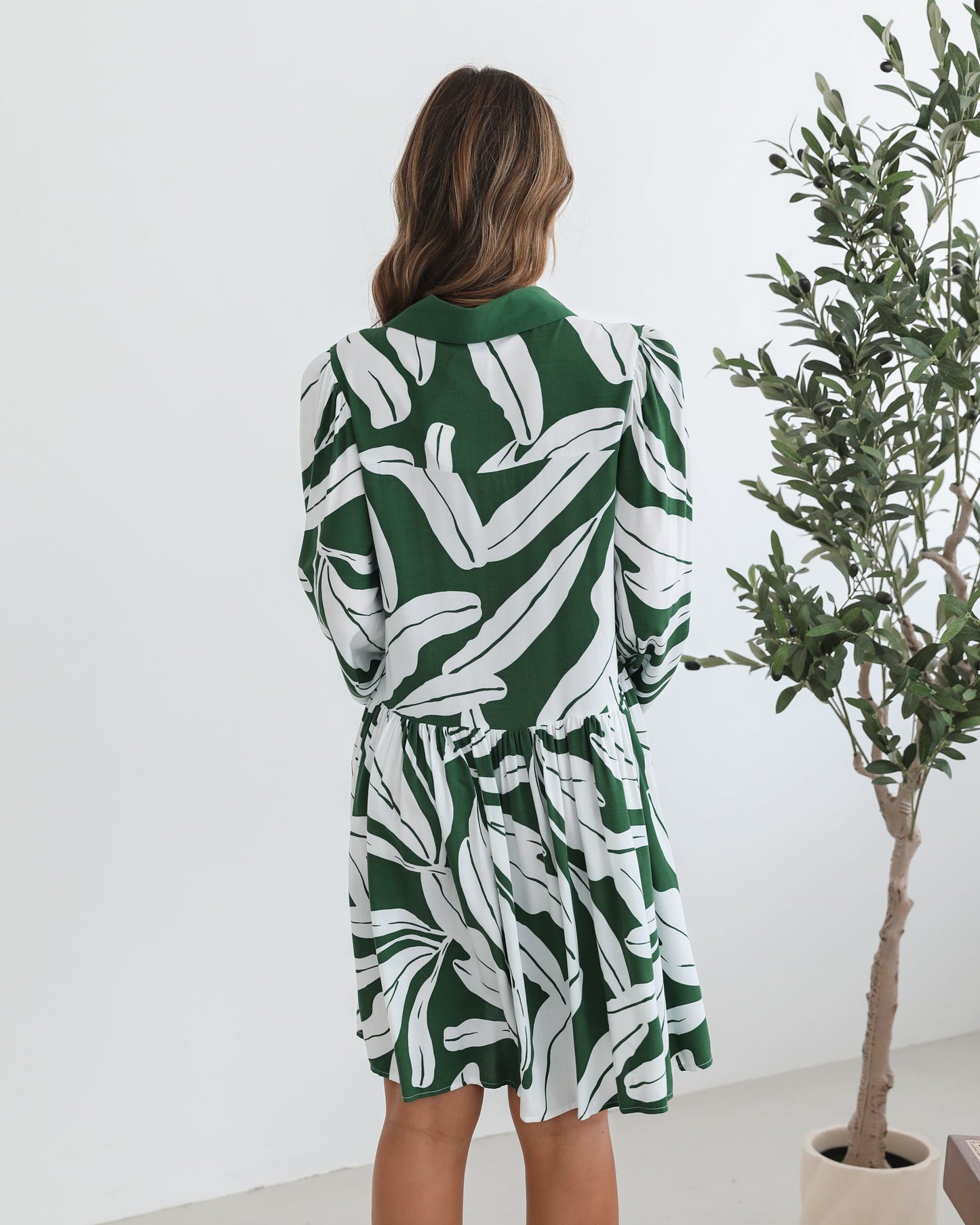 Eilynne Green Print Dress | Women's Printed Shirt Dress