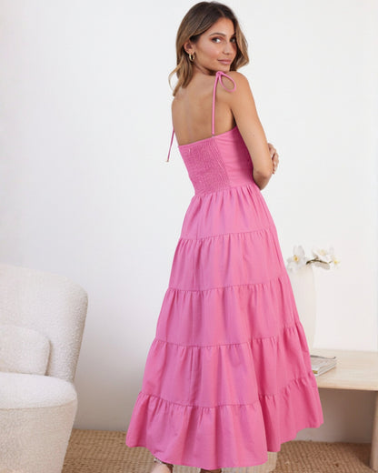 Elan Pink Dress | Women's Tiered Cotton Maxi Dress