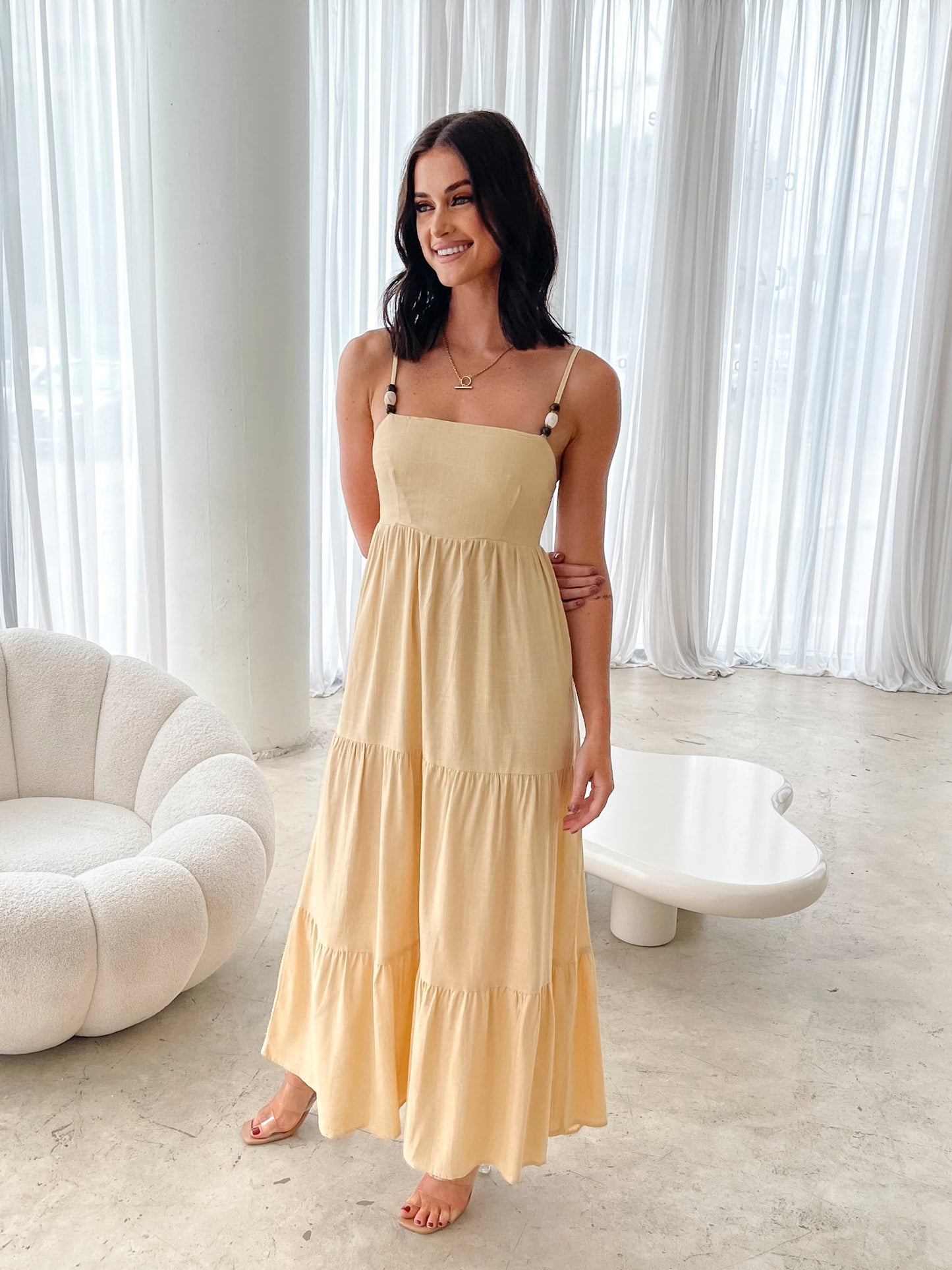 Elarise Yellow Dress | Women's Linen Blend Maxi Dress