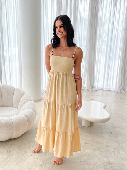 Elarise Yellow Dress | Women's Linen Blend Maxi Dress