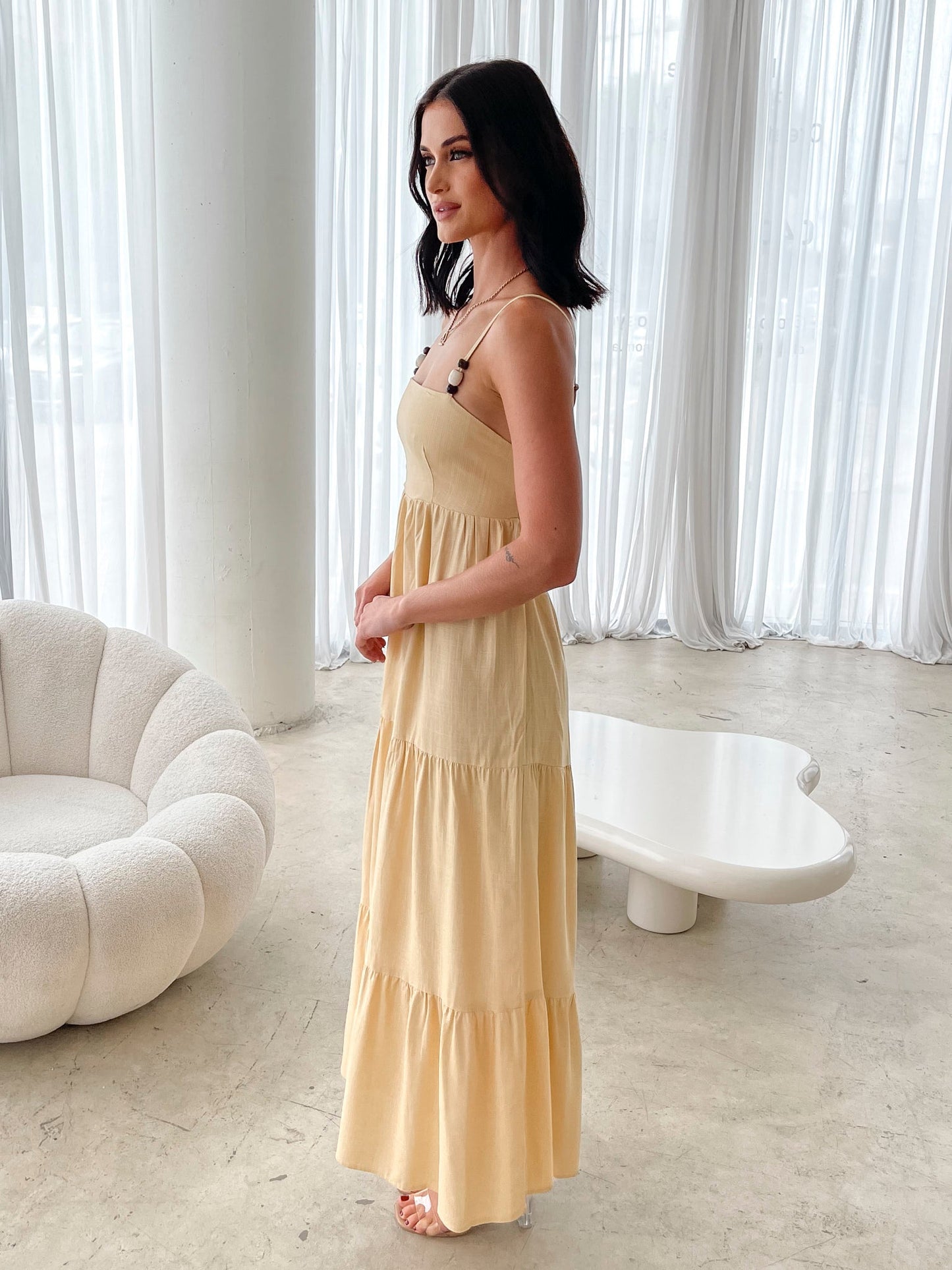Elarise Yellow Dress | Women's Linen Blend Maxi Dress