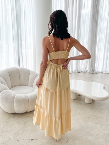 Elarise Yellow Dress | Women's Linen Blend Maxi Dress