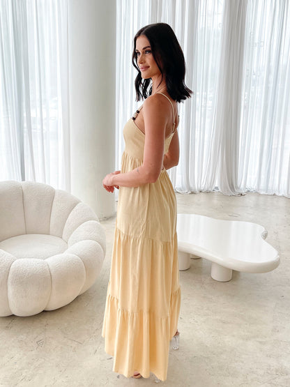 Elarise Yellow Dress | Women's Linen Blend Maxi Dress