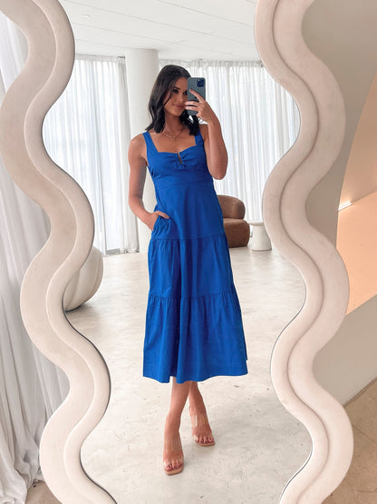 Eline Blue Dress | Women's Tiered Midi Dress