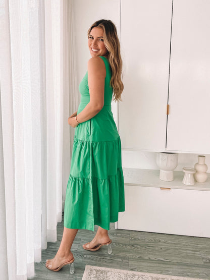 Eline Green Dress | Women's Tiered Midi Dress