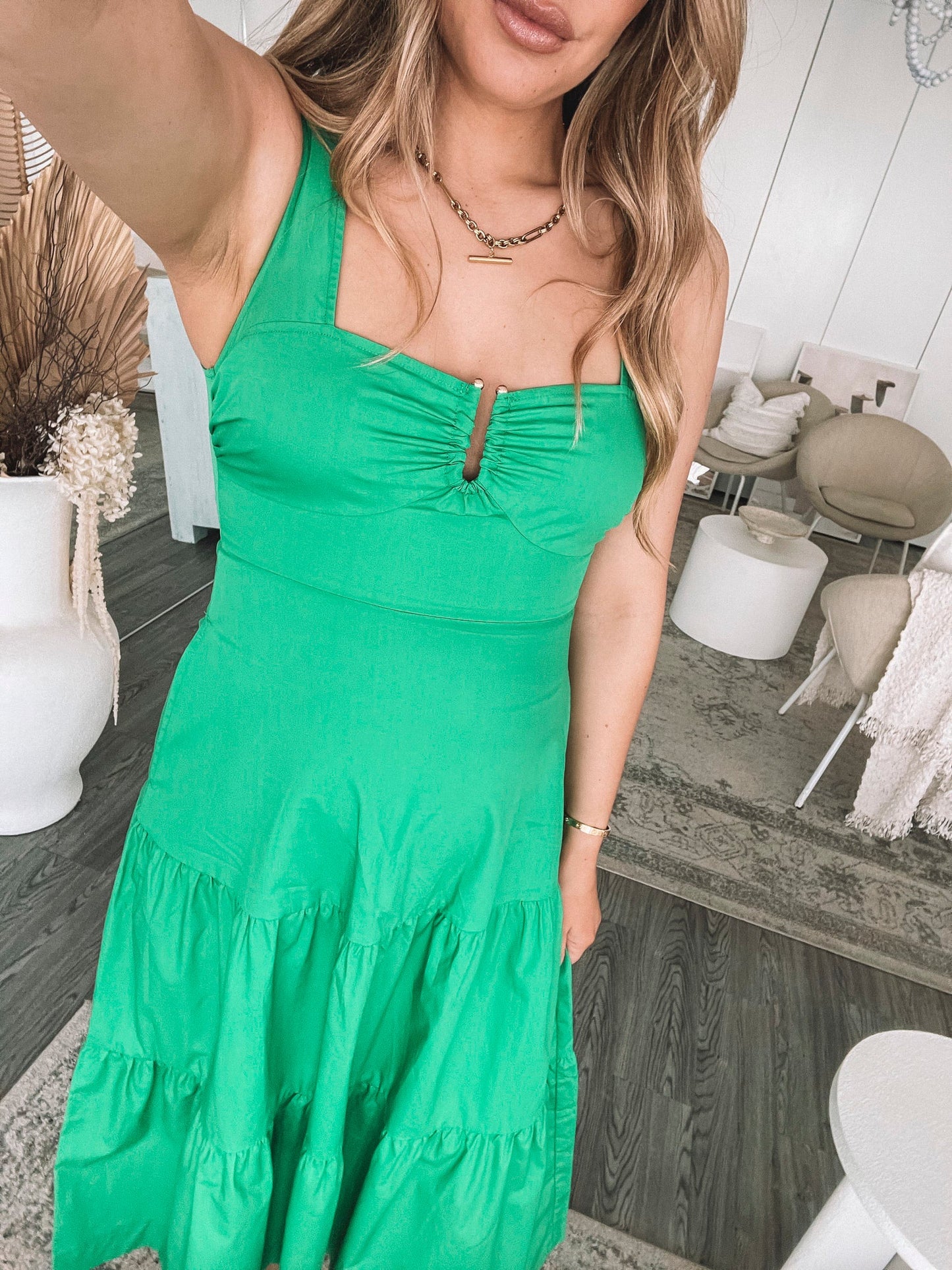 Eline Green Dress | Women's Tiered Midi Dress