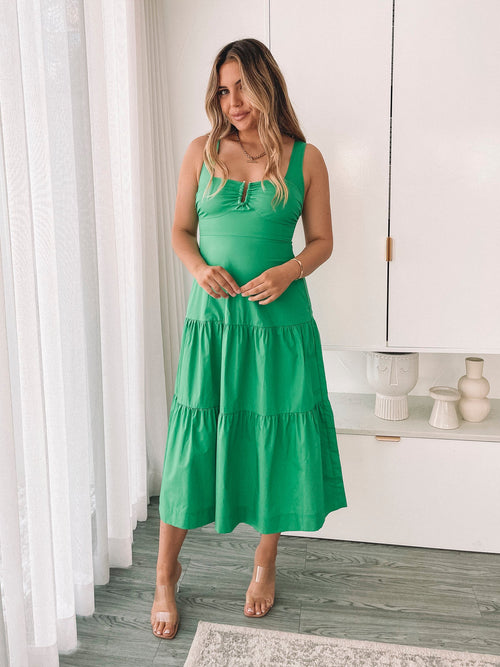 Eline Green Dress | Women's Tiered Midi Dress