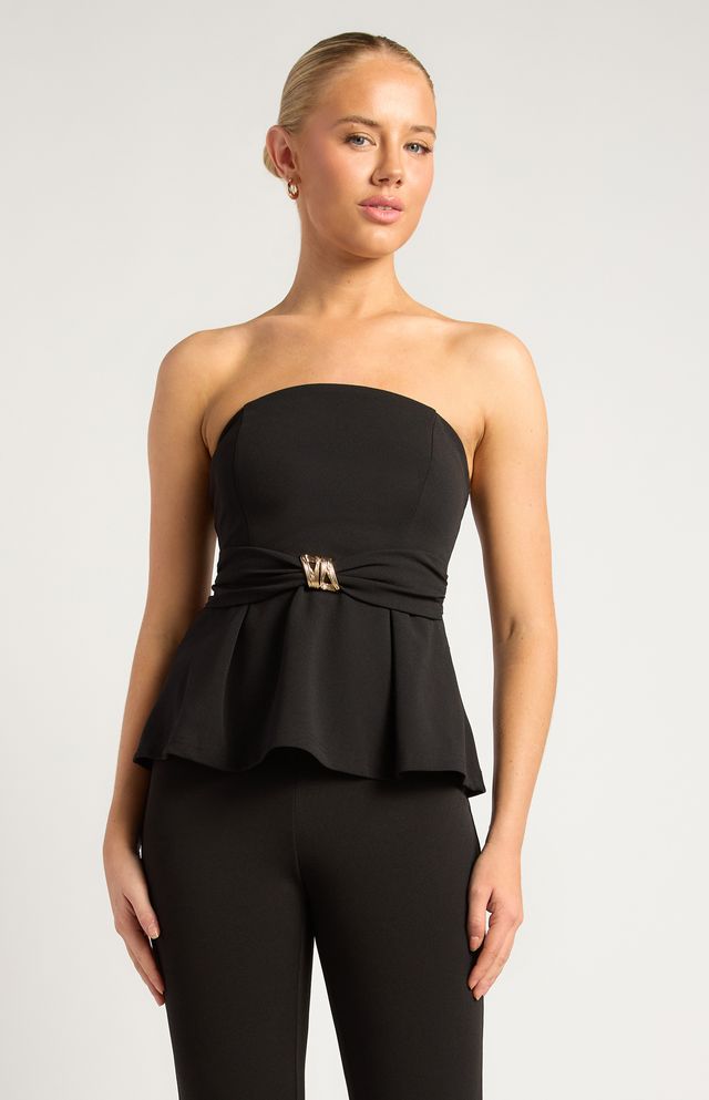 Ellisia Black Top | Women's Strapless Peplum Top