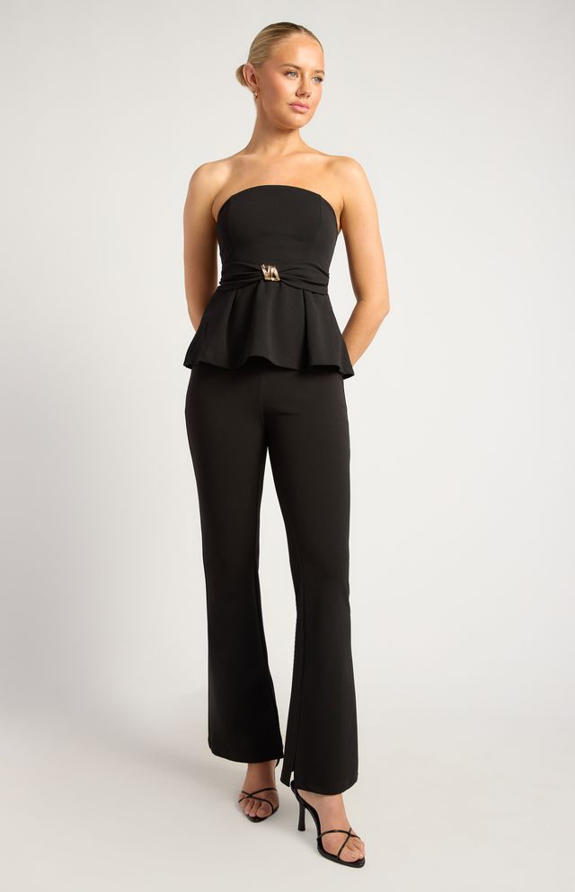 Ellisia Black Top | Women's Strapless Peplum Top