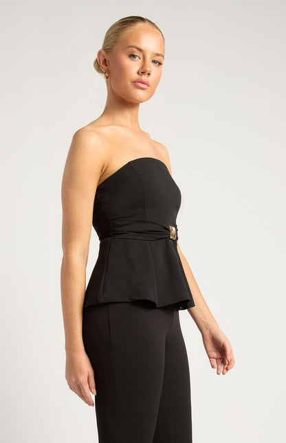Ellisia Black Top | Women's Strapless Peplum Top