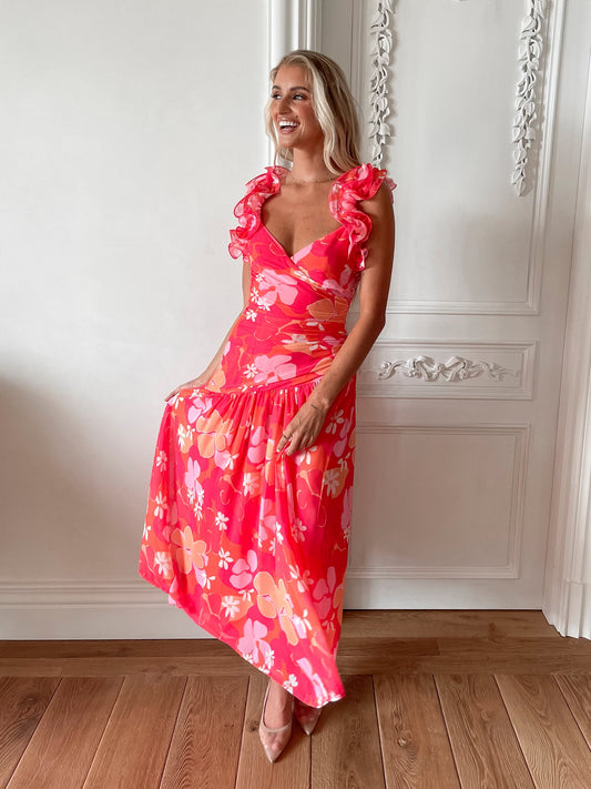 Emmaline Orange Floral Dress | Women's Floral Maxi Dress