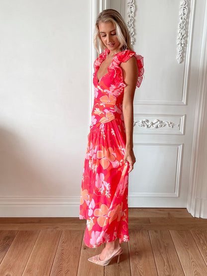 Emmaline Orange Floral Dress | Women's Floral Maxi Dress