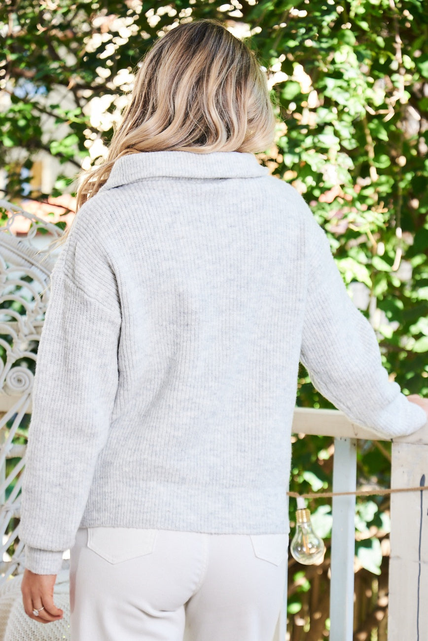 Merete Knit Grey | Women's High Collar Knit Jumper